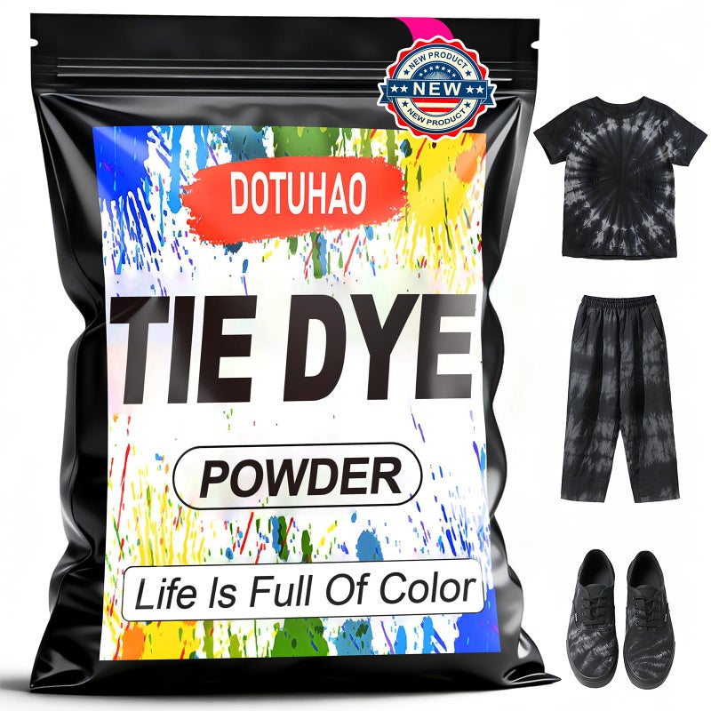 DOTUHAO Tie Dye Powder, Black - Clothing Dye, Procion Dye, Powder Dye for Tie Dye - Permanent & Washfast Powder Tie Dye, Creative Dye for Clothes, Tie Dye Supplies, Tie Dye for Adults (Black,2 OZ) - Image 1