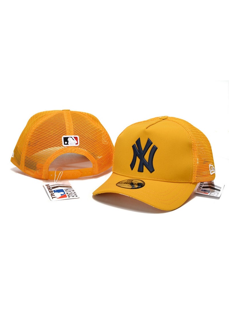 New York Yankees New Era Yellow Trucker Mesh Adjustable MLB Baseball Cap with Navy 3D Logo