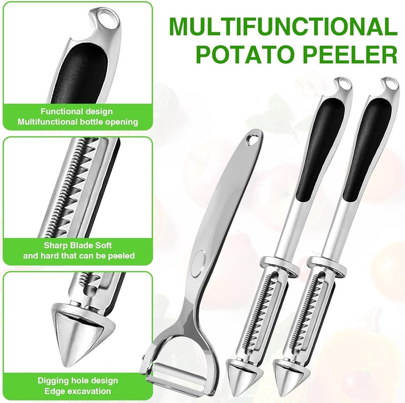 3 قطع مقشرات مطبخ، مقشرة خضروات من الفولاذ المقاوم للصدأ متعددة الوظائف، مقشرة فواكه جوليان بشفرة واحدة لتحضير البطاطا والكمثرى والطماطم والخيار والجزر - Image 5
