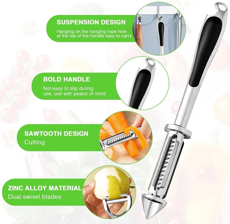 3 قطع مقشرات مطبخ، مقشرة خضروات من الفولاذ المقاوم للصدأ متعددة الوظائف، مقشرة فواكه جوليان بشفرة واحدة لتحضير البطاطا والكمثرى والطماطم والخيار والجزر - Image 4