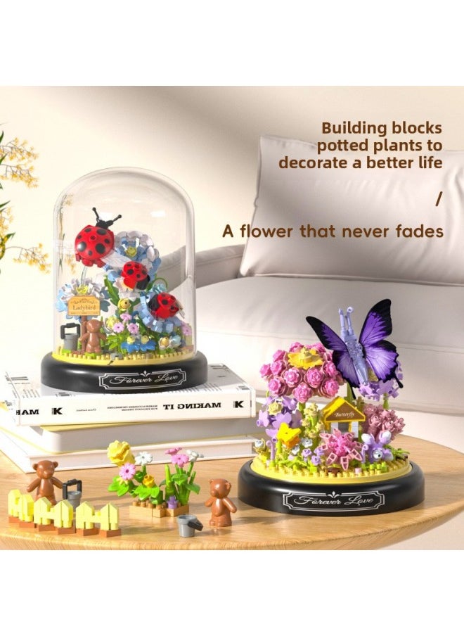Generic - Yu Gao Butterfly Bee Insect Building Blocks Eternal Flowers Transparent Cover Small Particle Puzzle Assembled Desktop Decoration Gift-Color:P2280 Bee Flying Sunflower 548 Grains - Image 1