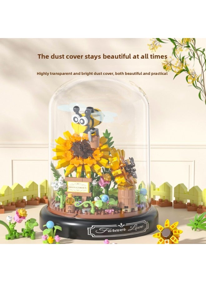 Generic - Yu Gao Butterfly Bee Insect Building Blocks Eternal Flowers Transparent Cover Small Particle Puzzle Assembled Desktop Decoration Gift-Color:P2280 Bee Flying Sunflower 548 Grains - Image 1