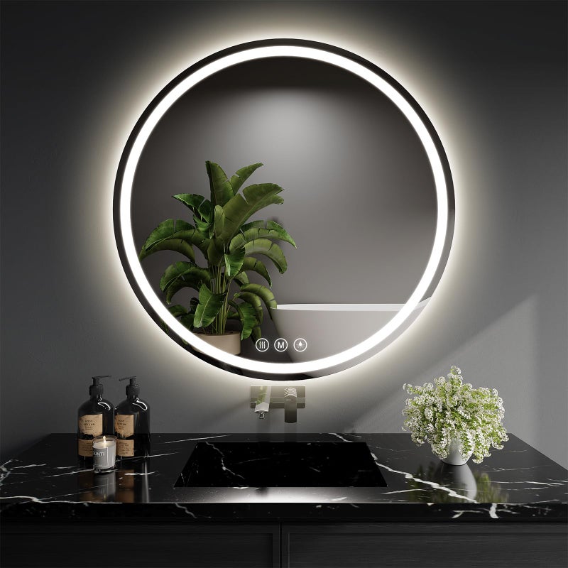 WISSMIELS LED Bathroom Mirror 28 Inch Round Bathroom Mirror with Lights, Circle LED Mirror, Wall Mounted Lighted Bathroom with 3 Colors Brightness, Anti-Fog, Dimmable, Shatter-Proof - Image 1