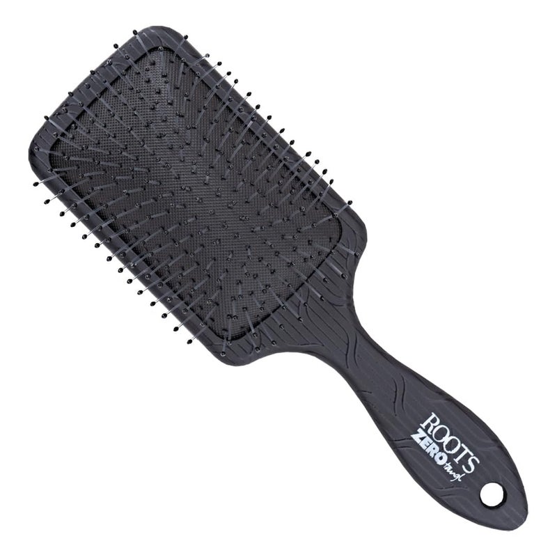 Roots Zero Tangle Black Hair Brush Designed with Medium Size Paddle Damage Free Soft Tip Bristle Everyday Use for All Hair Type Wet and Dry Hair for Men and Women RZTMNR - Image 1