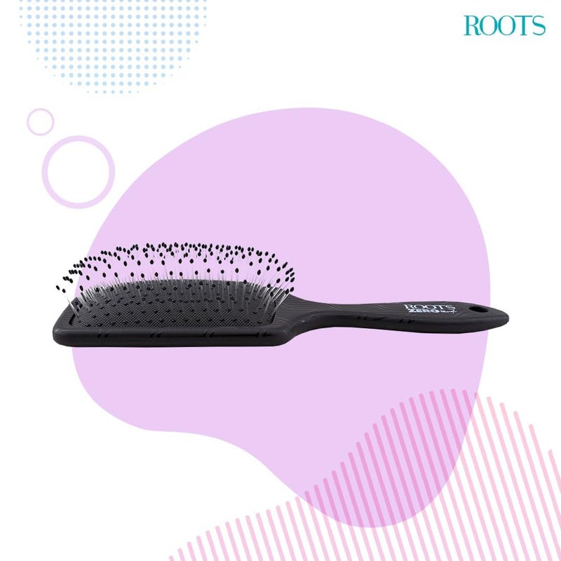 Roots Zero Tangle Black Hair Brush Designed with Medium Size Paddle Damage Free Soft Tip Bristle Everyday Use for All Hair Type Wet and Dry Hair for Men and Women RZTMNR - Image 3