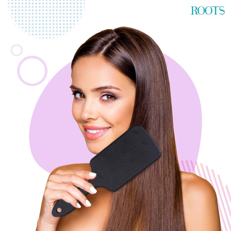 Roots Zero Tangle Black Hair Brush Designed with Medium Size Paddle Damage Free Soft Tip Bristle Everyday Use for All Hair Type Wet and Dry Hair for Men and Women RZTMNR - Image 5