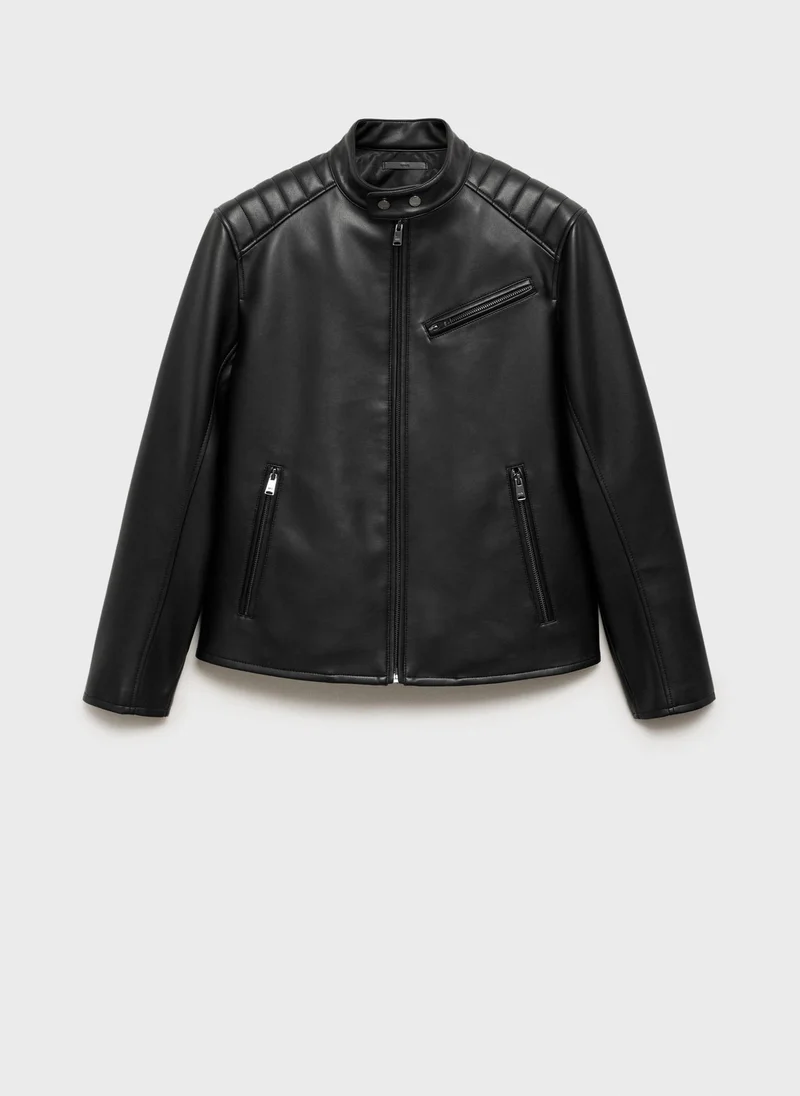 Mango Man Stitching Detail Leather-Effect Jacket