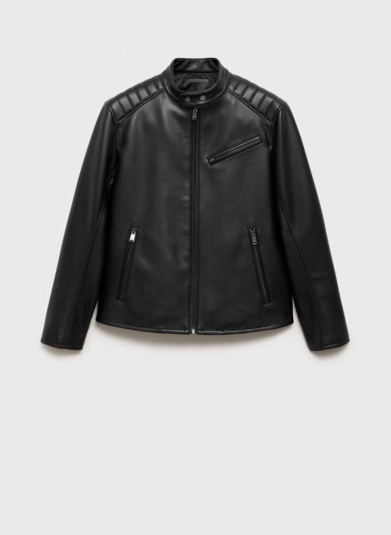 Mango Man - Stitching Detail Leather-Effect Jacket - Image 1