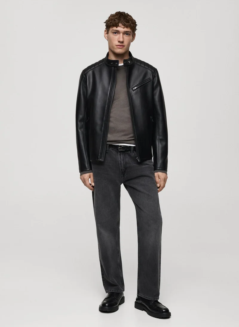 Mango Man Stitching Detail Leather-Effect Jacket