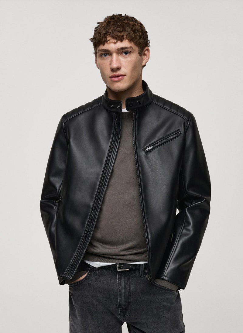 Mango Man - Stitching Detail Leather-Effect Jacket - Image 1