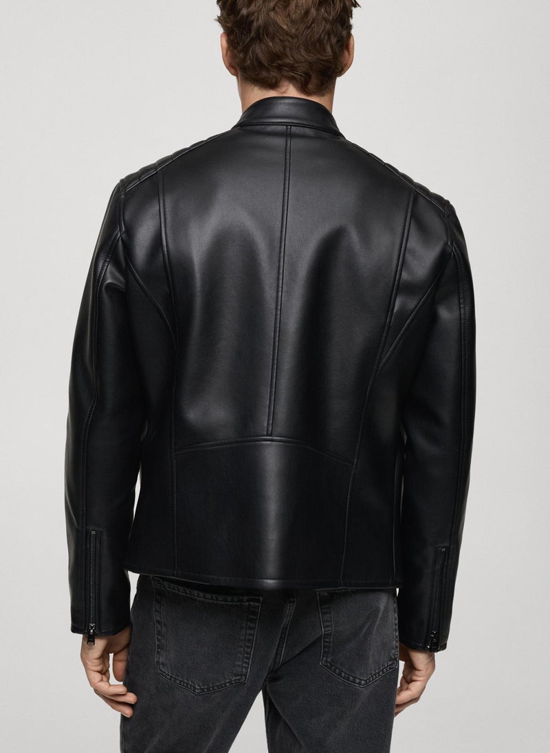 Mango Man - Stitching Detail Leather-Effect Jacket - Image 1