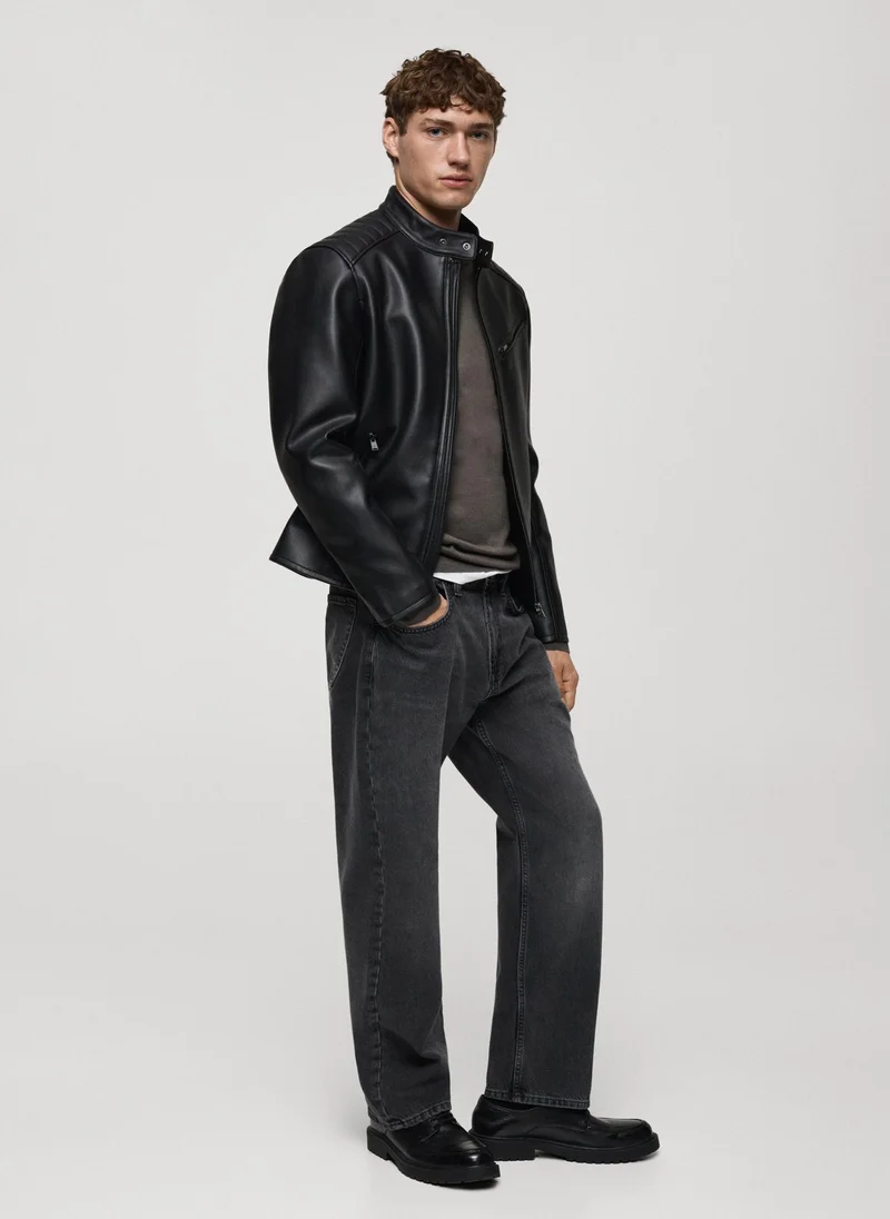 Mango Man Stitching Detail Leather-Effect Jacket