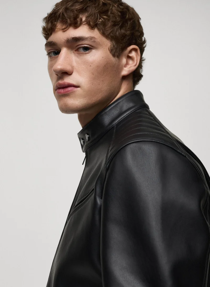 Mango Man Stitching Detail Leather-Effect Jacket