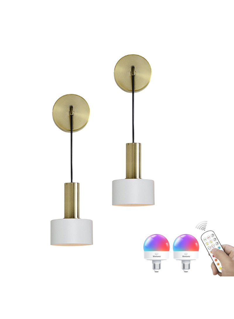 Wmlamz 2pcs Battery Operated Wall Lights With Remote, Non Hardwired Study Porch Stair Bedroom Lamps - Image 1