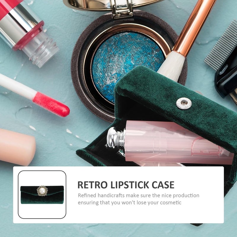 Vintage Velvet Lipstick Case with Mirror Retro Style Lipstick Holder for Women Travel Cosmetic Case - Image 4