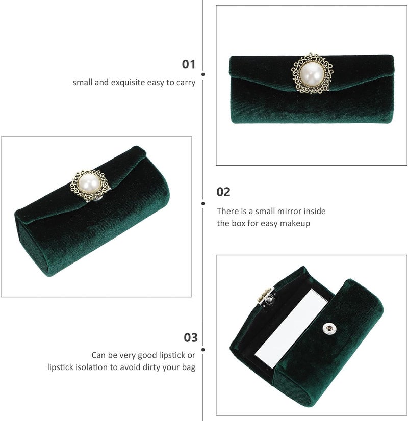 Vintage Velvet Lipstick Case with Mirror Retro Style Lipstick Holder for Women Travel Cosmetic Case - Image 3