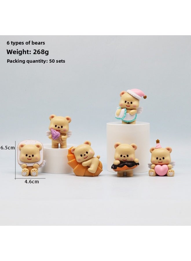 null - Butter Bear Cartoon Net Red Cream Bear Blind Box Cute Dessert Bear Tide Play Hand-made Doll Model Ornaments-color:Cream Bear 6-piece Set - Image 1