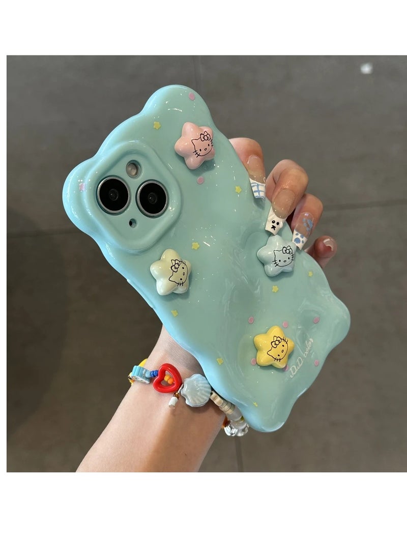 NIBEMINENT 3D Stars Kitty Protective TPU Case Cover For iPhone 15, Blue