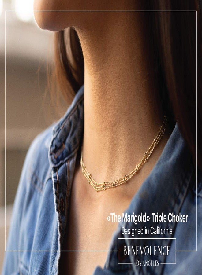 Benevolence LA Gold Choker Necklaces for Women, Fashion Jewelry for Women, Triple Satellite Beaded Chain Choker, Birthday Gifts for Mom, Designed in California - Image 2