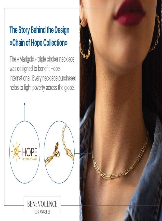 Benevolence LA Gold Choker Necklaces for Women, Fashion Jewelry for Women, Triple Satellite Beaded Chain Choker, Birthday Gifts for Mom, Designed in California - Image 4
