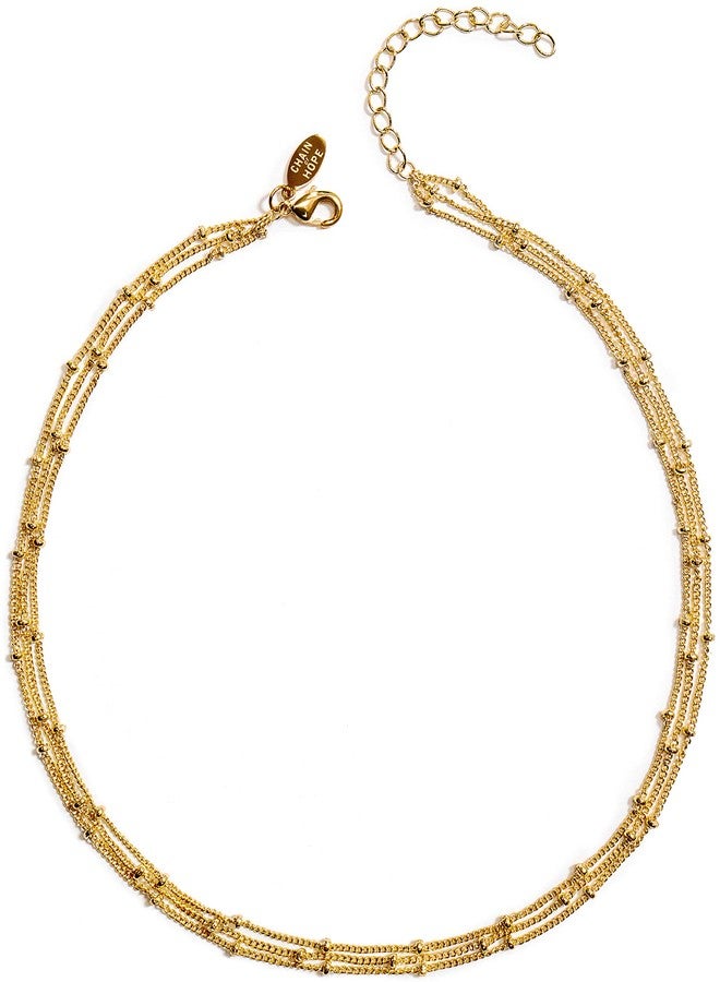 Benevolence LA Gold Choker Necklaces for Women, Fashion Jewelry for Women, Triple Satellite Beaded Chain Choker, Birthday Gifts for Mom, Designed in California - Image 1
