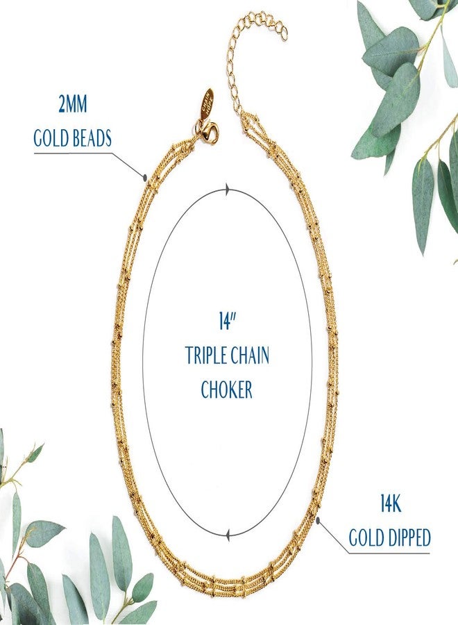 Benevolence LA Gold Choker Necklaces for Women, Fashion Jewelry for Women, Triple Satellite Beaded Chain Choker, Birthday Gifts for Mom, Designed in California - Image 5