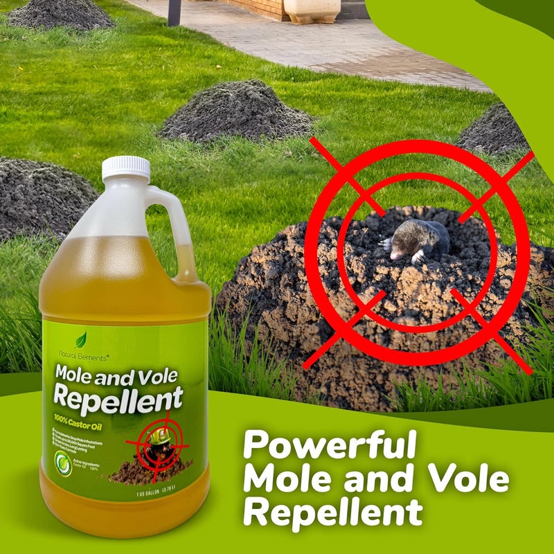natural elements Mole and Vole Repellent | 100% Castor Oil | Pet Safe and Non Toxic | Food Grade | 128 oz (1 Gallon) - Image 1