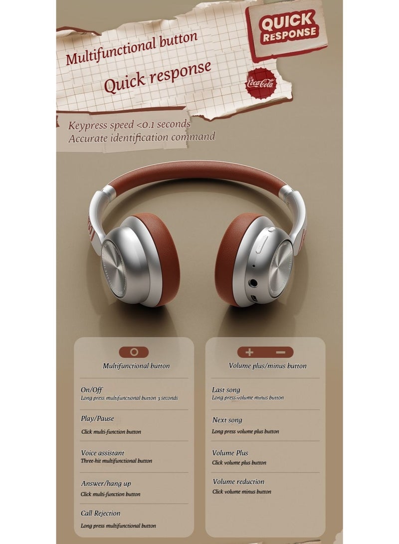 كوكا كولا سماعة رأس كوكا كولا T26 بلوتوث سماعات أذن لاسلكية -الطراز الأمريكي الفاخر، متعددة وأنيقة، مثالية للطلاب - Image 2