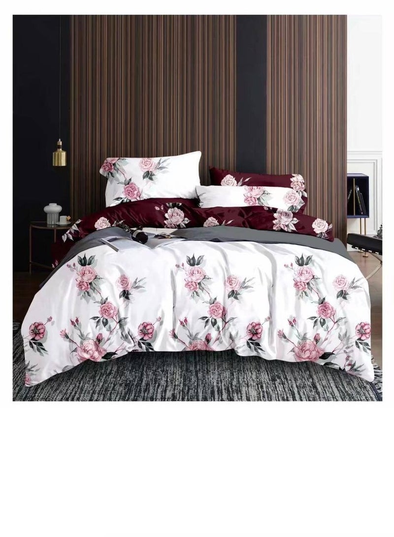 King Size Stylish Comforter Set, 100% Cotton Multicolor, Fitted Bedsheet 6Pcs set, 220x240cm 