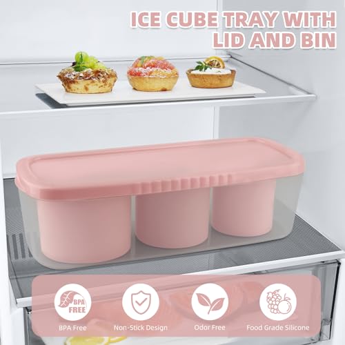 Fu Store Ice Cube Tray for Tumbler Cup 30-40 oz Tumbler 3pcs Silicone Ice Cube Molds With Lid and Bin for Chilling Cocktails Whiskey Drinks Juice Coffee Easy Fill and Release Ice Maker (Pink，40 oz) - Image 3