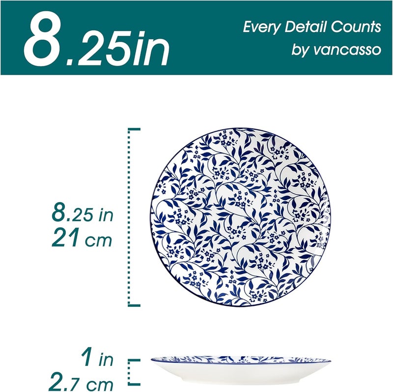 vancasso Ceramic Salad Plates Set of 6, Small Vintage 8.25 Inch Plate Set of 6 for Kitchen, Porcelain Blue and White Dessert Plates for Kitchen, Microwave Oven Dishwasher Safe, Vintage Gift - Image 2