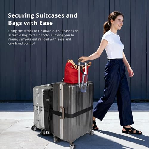 PUFFIN TRIP Luggage Straps 3 PCS for Suitcases TSA Approved 2 Short & 1 Long Adjustable Straps with Elastic Thick Rope for Connecting Suitcases and Bags Stably with a Strap Buckle and a Bottle Clip, Black - Image 2