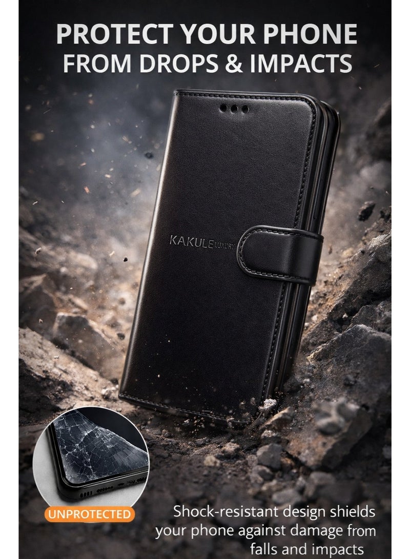 Elegant Leather Front & Back Case for Honor X7d – Full Protection Against Daily Shocks and Scratches – Luxury Black Color - Image 3