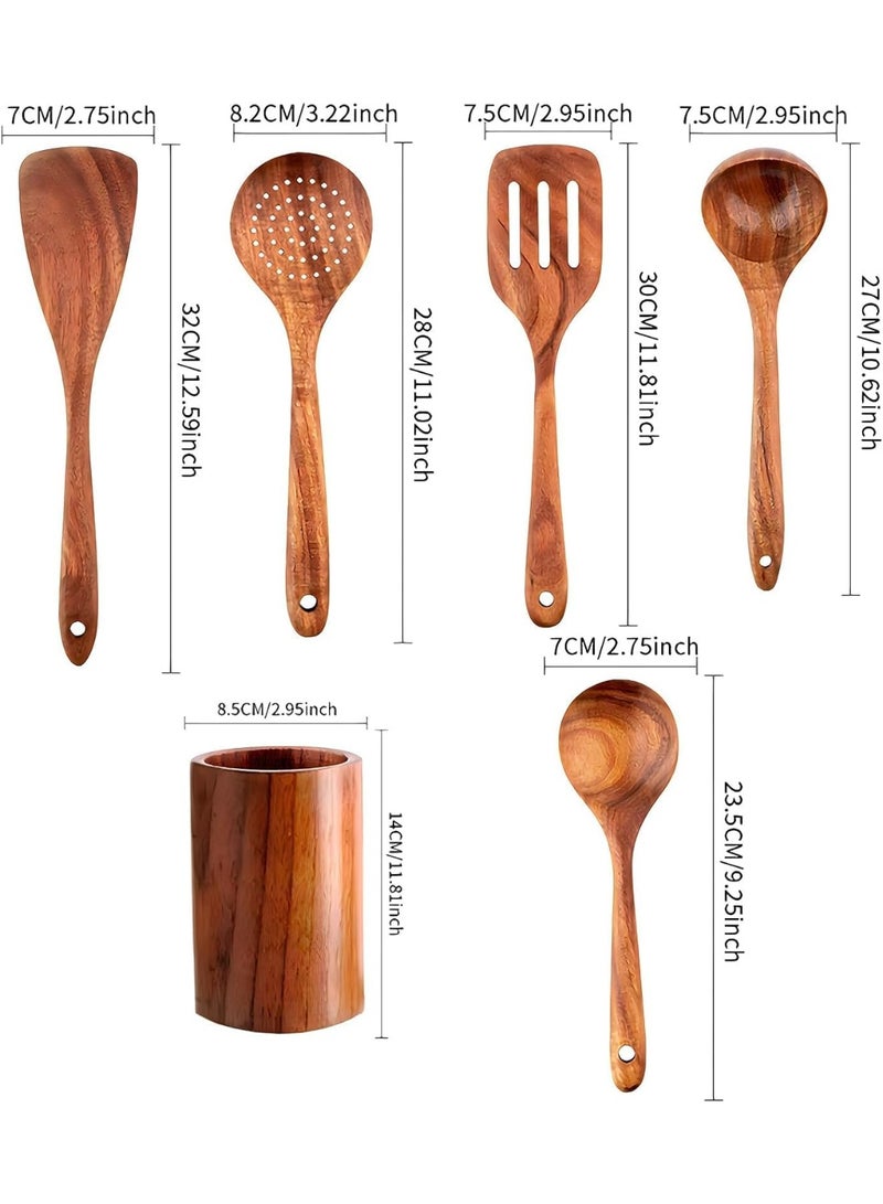 Relex 6-Piece Wooden Cooking Utensils Set, Teak Wood Spoons & Spatulas for Non-Stick Cookware - Image 5