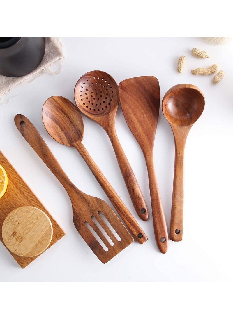 Relex 6-Piece Wooden Cooking Utensils Set, Teak Wood Spoons & Spatulas for Non-Stick Cookware - Image 4