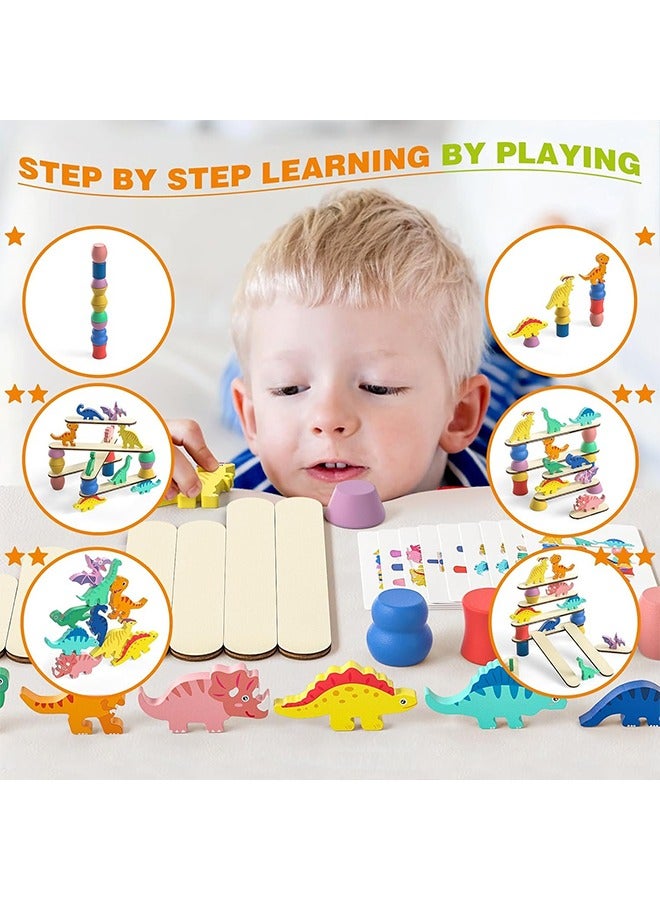 Dinosaur Toys, Montessori Toys, Wooden Dinosaur Blocks Sorting Stacking and Balance Toys, Educational Birthday Gift, Toddler Gift for 1 2 3 4 Year Old Preschool Education Toys - Image 2