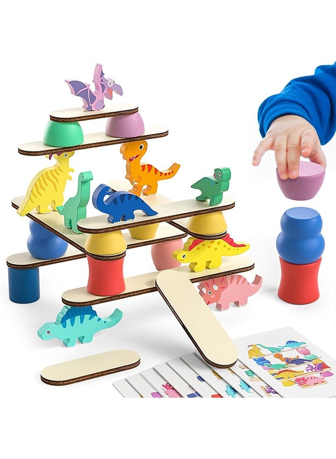 Dinosaur Toys, Montessori Toys, Wooden Dinosaur Blocks Sorting Stacking and Balance Toys, Educational Birthday Gift, Toddler Gift for 1 2 3 4 Year Old Preschool Education Toys - Image 1