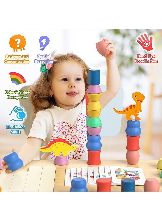 Dinosaur Toys, Montessori Toys, Wooden Dinosaur Blocks Sorting Stacking and Balance Toys, Educational Birthday Gift, Toddler Gift for 1 2 3 4 Year Old Preschool Education Toys - Image 3