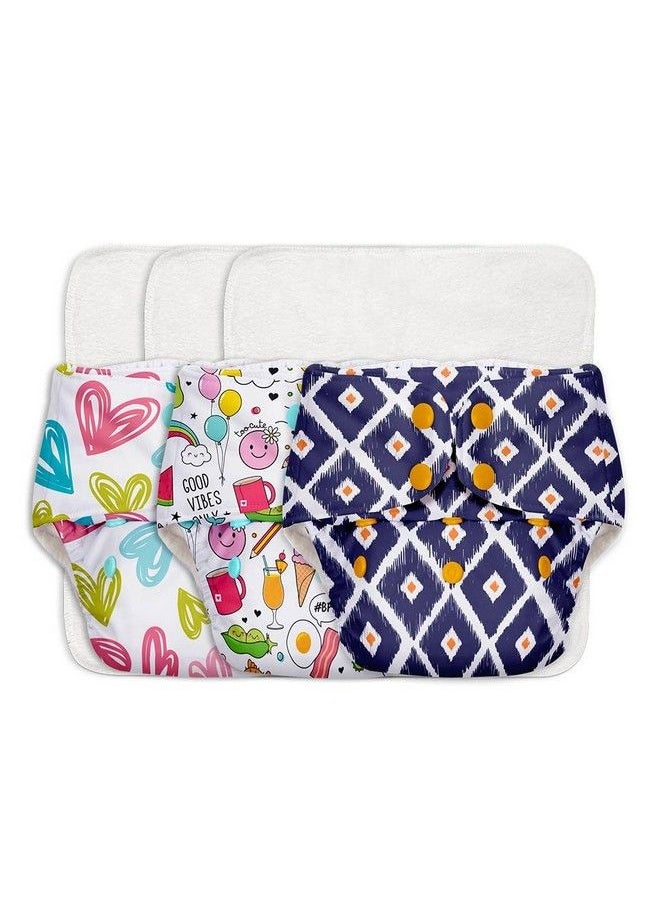 Superbottoms 3 Basic Assorted Reusable Cloth Diaper For Babies 0 3 Years ; Freesize Adjustable Washable & Organic Baby Diapers For Day Time Use (Comes With Quick Dry Foladable Dry Feel Pad;Soaker;Insert)  - Image 2