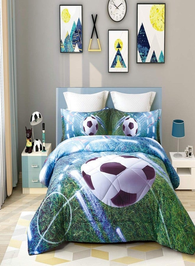 Wowelife Soccer Bedding Set Green Queen 5 Pieces Soccer Comforter Set for Boys and Girls Queen Size Kids Bed in A Bag with Comforter, Sheets and 2 Pillowcases - Image 1