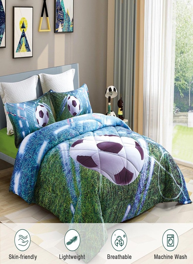 Wowelife Soccer Bedding Set Green Queen 5 Pieces Soccer Comforter Set for Boys and Girls Queen Size Kids Bed in A Bag with Comforter, Sheets and 2 Pillowcases - Image 4