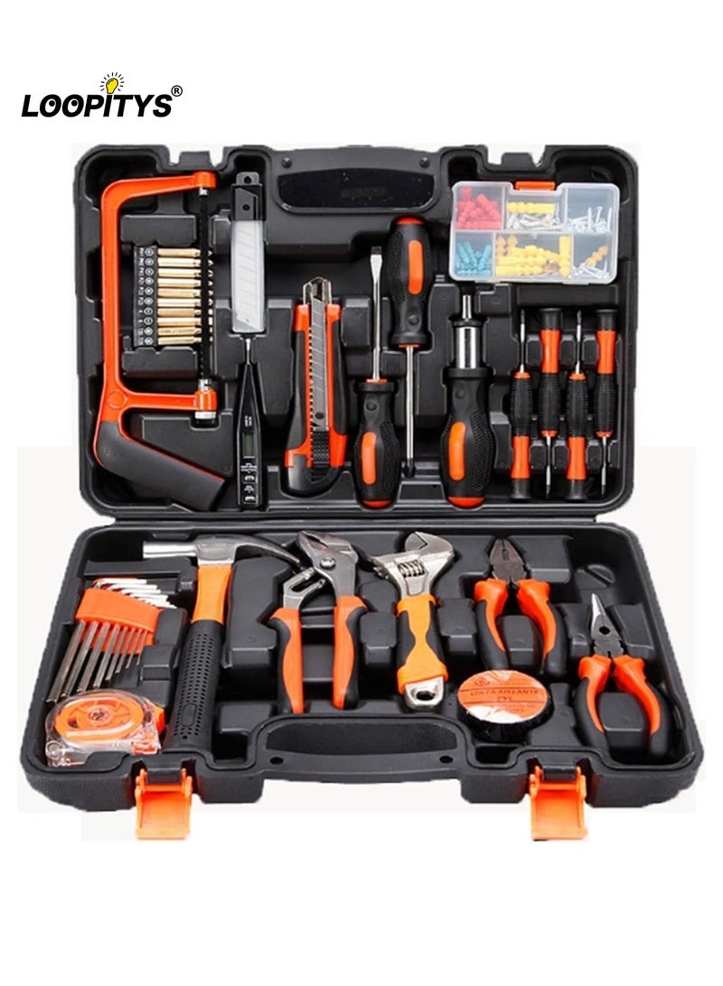 LOOPITYS 100 Piece Home Tool Box Kit Tool Box Sets Socket Wrench Auto Repair Tool Box Combination Package Mixed Tool Box Set Hand Tool Box Kit with Plastic Tool boxbox Storage Case for Home Car Portable - Image 1