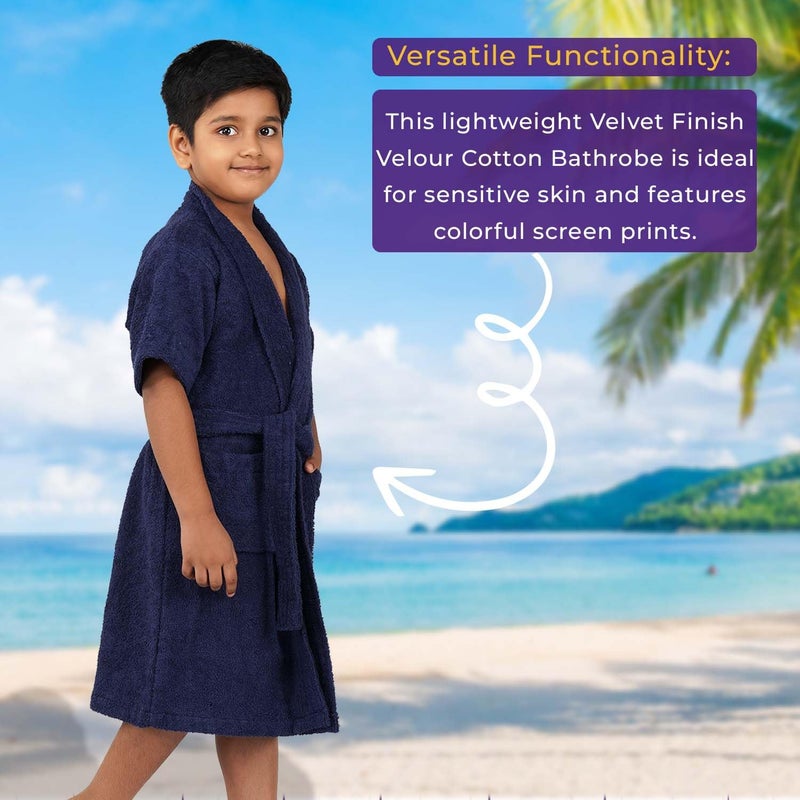 Rangoli Mini Noble 100% Cotton Kids Bathrobe, 400 GSM | Ultra-Soft, Super Absorbent Hooded Bathrobe for Boys and Girls | Navy Blue 7 to 8 Years - Image 5
