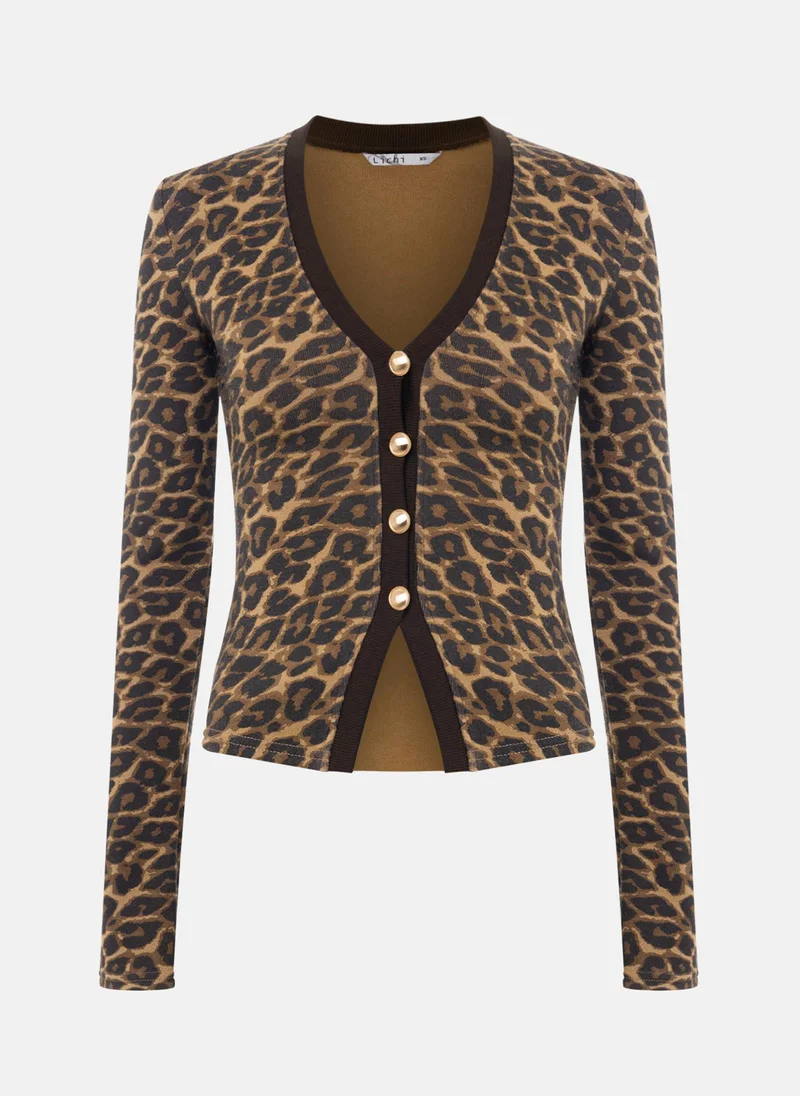 Lichi Leopard print fitted cardigan