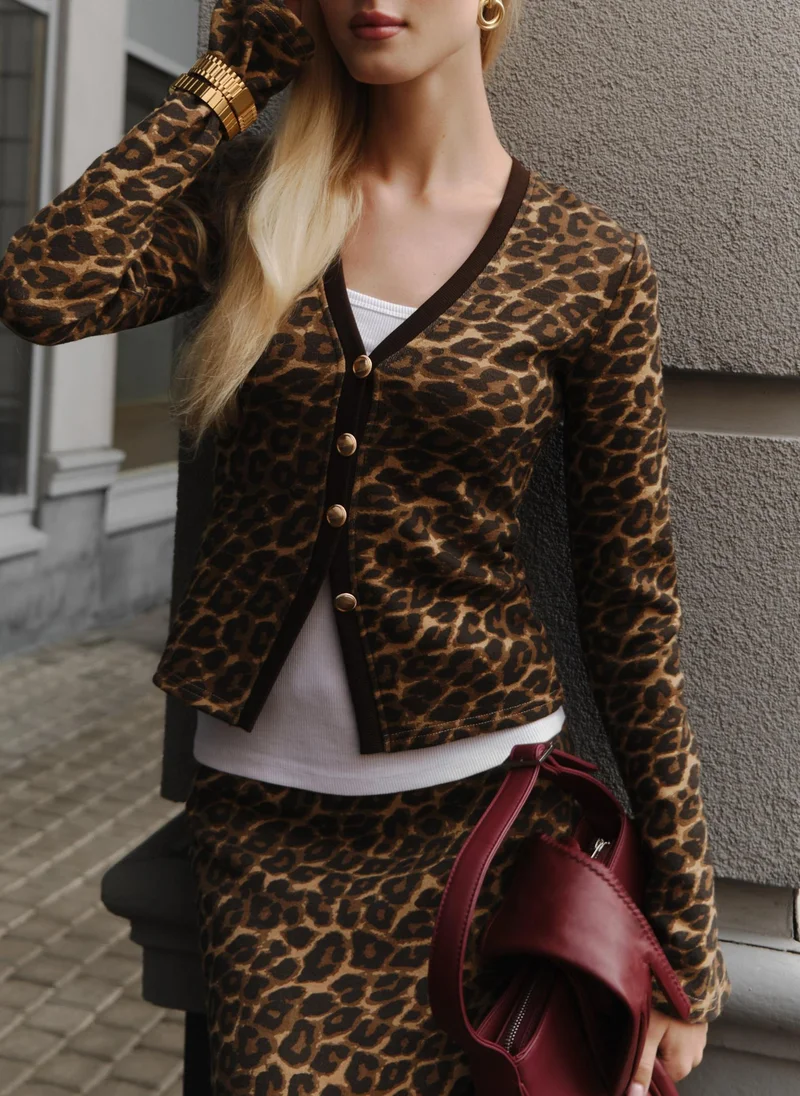 Lichi Leopard print fitted cardigan