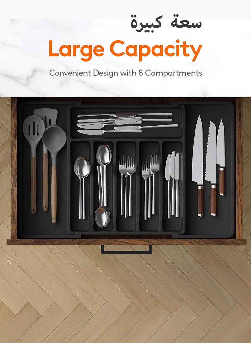 Toshionics Silverware Drawer Organizer, Expandable Utensil Organizer, Adjustable Kitchen Flatware Organizer Large Capacity Utensil Organizer and Storage Cutlery Tray for Spoons Forks Knives(Black) - Image 5
