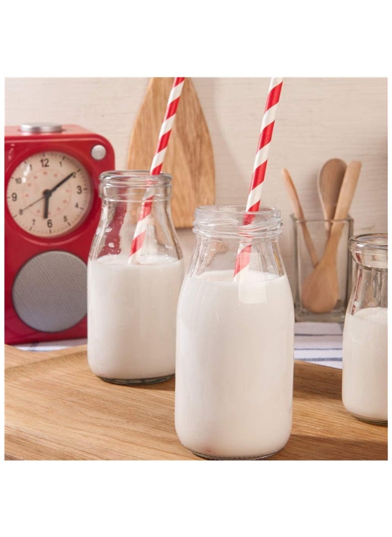 Luxoraq - 200ml Glass Milk Bottles with Lids (Pack of 3), Reusable Glass Drinking Containers for Milk, Juice, Yogurt, Smoothies, Honey, Jam, Sauce, Syrup - Image 1