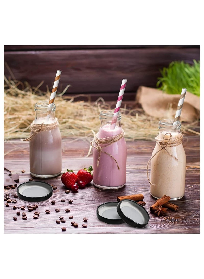 Luxoraq - 200ml Glass Milk Bottles with Lids (Pack of 3), Reusable Glass Drinking Containers for Milk, Juice, Yogurt, Smoothies, Honey, Jam, Sauce, Syrup - Image 1