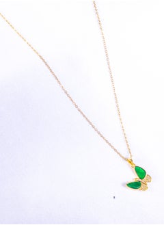 The Black Pearl Accessories Stainless Steel Necklace Gold with Zirconic Green Clamshell Butterfly Pendant  - Image 2