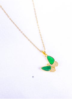 The Black Pearl Accessories Stainless Steel Necklace Gold with Zirconic Green Clamshell Butterfly Pendant  - Image 1